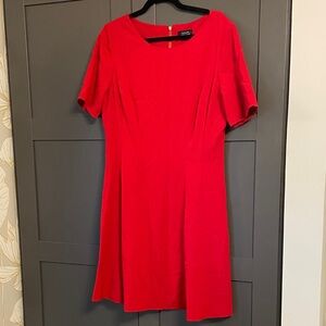 Tahari ASL V-Neck Red Short Sleeve Fit-and-Flare Dress